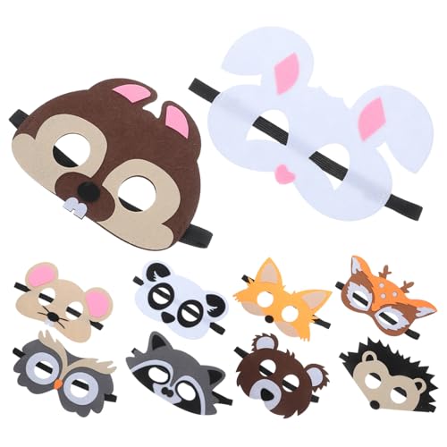 TOBBOMEY 10 Stück Teiliges Filz Tiermasken für Bunte Dschungel Masken mit Elastischem Band Geeignet für Halloween Geburtstagsfeiern Kostümpartys und Waldthemen Hirsch Igel Panda Maus von TOBBOMEY
