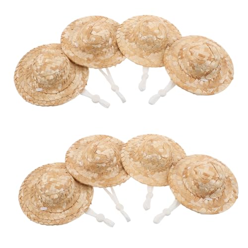 TOBBOMEY 10 Stück Teiliges Mini Strohhut mit Kinnband Handgewebte Kleine Sombrero Hüte für Puppenhaus-deko DIY Kreativ Bastelstrohhüte Vielseitig Einsetzbare Bastelstrohhüte von TOBBOMEY