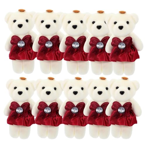 TOBBOMEY 10 Stück Teiliges Plüschbär Deko für Blumenstrauß Hochzeit Kuscheltier Stofftier Valentinstag Jahrestag Brautpaar Dekoration von TOBBOMEY