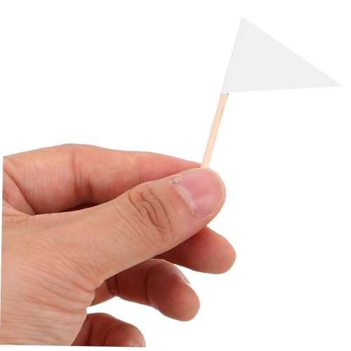 TOBBOMEY 100 Stück Weiße Mini Zahnstocherschilder Dreieckige Zahnstocherflaggen zum Dekorieren von Kuchen Cupcakes Obst und Käse Stabile Food Marker für Hochzeit Party und Diy Dekorationen von TOBBOMEY