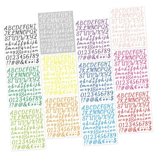 TOBBOMEY Selbstklebende Buchstaben- Und Zahlenaufkleber 12 Blätter Dekorative Alphabetzahlen Für Tagebuchbedarf von TOBBOMEY