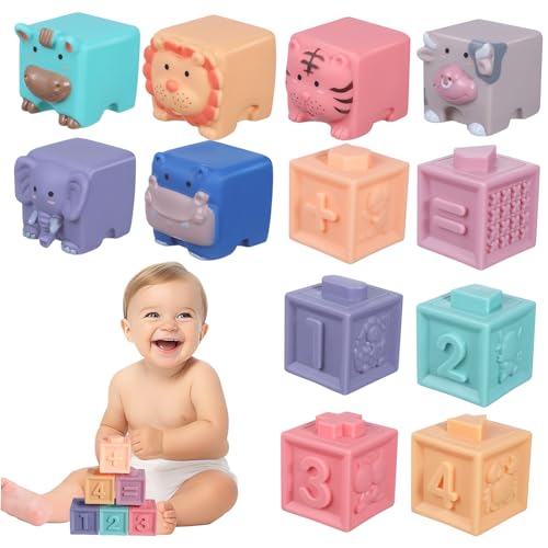 TOBBOMEY Baby-Spielzeug Bausteine Für Kleinkinder Blöcke Aus Weichem Stapelspielzeug Für Kleinkinder Tier Und Zahlenblöcke Ideales Zur Der Entwicklung Inklusive Aufbewahrungsnetz Für Shower von TOBBOMEY