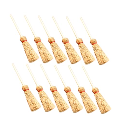 TOBBOMEY 12 Stück Miniatur-puppenhausbesen: Basteldekoration, Miniatur-Hexenbesen, Dekoration, Puppenhaus, Mini-landschaftszubehör, Beige von TOBBOMEY