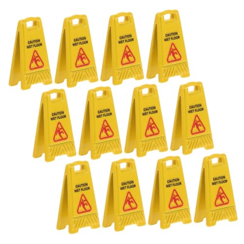 TOBBOMEY 12 Stück Schieben Sie Warnschild vorsichtig Dollhouse Warnsicherheitspädagogik Miniaturpuppenhaus Vorsichtssicherheitszeichen Dollhouse Wet Floor Warnschild Plastik von TOBBOMEY
