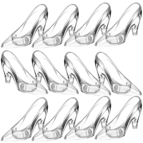 TOBBOMEY 12 Stück Teiliges Kristall High Heel Deko Transparente Schuhfiguren Detailreiche Kristallschuhe als Edle Tisch Regalverzierung als Geschenk und Partydeko von TOBBOMEY