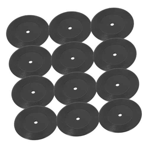 TOBBOMEY 12 Stück Teiliges Mini Plattenspieler Modell aus Stabilem Kunststoff Dekorative Mini Schallplatten für Puppenhaus Vielseitig als Foto Requisite und Tischdekoration Schwarz von TOBBOMEY
