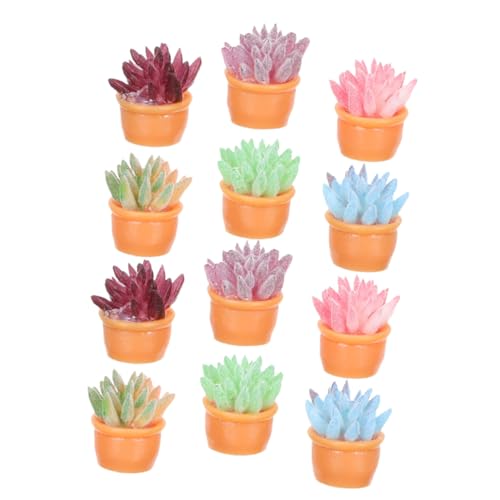 TOBBOMEY 12 Stück Teiliges Mini Sukkulenten Dekoration Künstliche Miniatur Topfpflanzen Farbenfrohe Mini Garten Accessoires für Puppenhaus Feengarten und Kleine Szenerie von TOBBOMEY