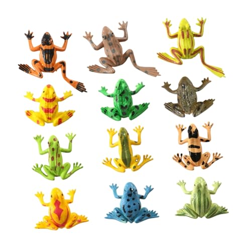TOBBOMEY 12 Stück Teiliges Miniatur Frosch Modell Lebensechte Kleine Froschfiguren aus Kunststoff Detailreiche Landschaftsdeko für Lernspielzeug und Bastelgeschenk Geeignet für Mini Gärten von TOBBOMEY