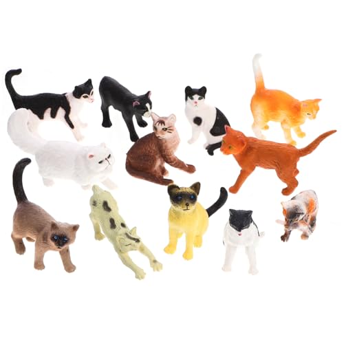 TOBBOMEY 12 Stück Teiliges Miniatur Katzenfiguren Realistische Katzenornamente Detailgetreu als Dekoration für Schreibtisch Wohnzimmer Garten und Büro Geschenkidee für Katzenliebhaber von TOBBOMEY