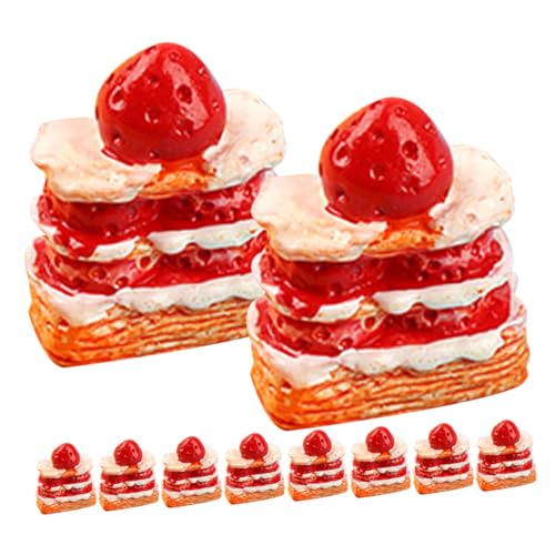 TOBBOMEY 12 Stück Teiliges Miniatur Puppenhaus Kuchen Set Dreistöckige Erdbeercreme Dessertmodelle aus Harz Miniatur Lebensmittel Dekoration für Puppenhaus Küche und DIY von TOBBOMEY