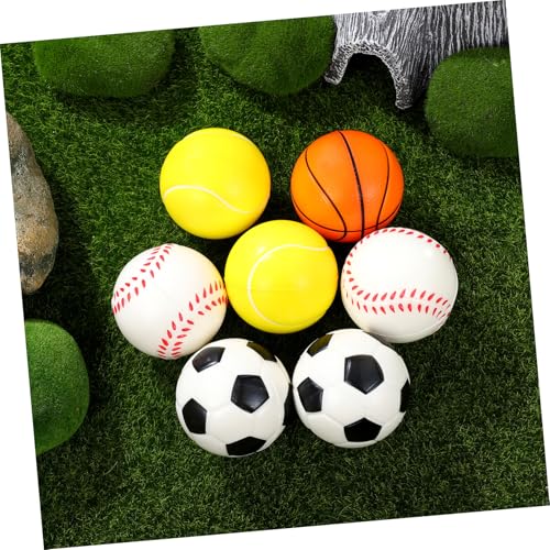 TOBBOMEY 12 Stück Teiliges PU Stressbälle in Fußball Basketball Tennis Baseball Formen Langlebige Flexible Quetschbälle zur Stresslinderung für Erwachsene Sport und Party von TOBBOMEY