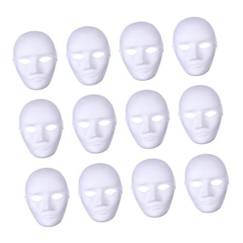 TOBBOMEY 12 Stück Teiliges Weiße Halloween Masken aus Papiermaschee Vollgesicht DIY zum Bemalen Atmungsaktiv mit Elastischem Band Herren Masken für Kostüm und Maskenbälle für Karneval und von TOBBOMEY