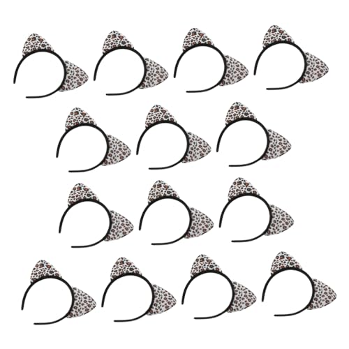 TOBBOMEY 14 Stück Teiliges Leoparden katzenohren Haarreif Modisches Stirnband mit Weißem Leopardenmuster Niedliches Cosplay Accessoire für Mädchen und Frauen für Party Kostüm und Alltag von TOBBOMEY