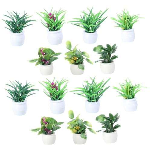 TOBBOMEY 14 Stück Teiliges Mini Bonsai Miniatur pflanztöpfe Puppenhaus Dekoration Mikro Landschaft DIY Lebensechte Mini Pflanzen Ornamente für Sandtisch und Modellbau von TOBBOMEY