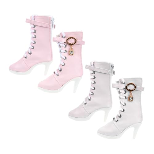 TOBBOMEY 2 Paare Puppen High Heel Stiefel Miniatur Absatzschuhe für Puppen Präzise Verarbeitung Passend Modische Puppenschuhe für Mädchen Zubehör für Prinzessin Dress Up von TOBBOMEY