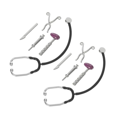 TOBBOMEY 2 Sätze Arzt im Puppenhaus Dollhouse Care Tool Puppenstuben-Stethoskope Simulations-Stethoskopmodell Mini Stethoscope -Modelle Miniaturarztwerkzeug Mini-Arzt-Tools Legierung Silber von TOBBOMEY