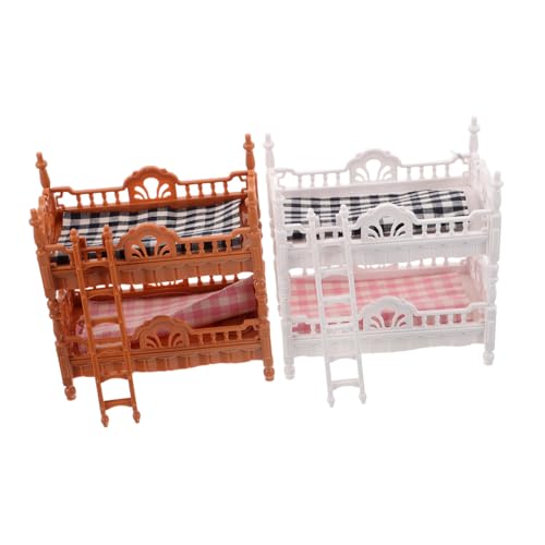 TOBBOMEY 2 Sätze Miniatur Puppen-etagenbett Realistische Puppenhaus Schlafzimmermöbel Detailgetreues Doppelstockbett Dekor in Braun und Weiß Fördert Kreatives Rollenspiel und Raumplanung von TOBBOMEY