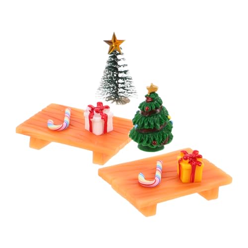 TOBBOMEY 2 Sätze Miniatur Weihnachtsbaum Modell Mini Bank Puppenhaus Zubehör Kleine Geschenkbox Zuckerstange DIY Weihnachtsdekoration für Mikro Landschaften und Festliche Bastelprojekte von TOBBOMEY