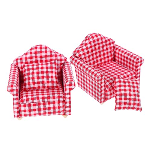 TOBBOMEY 2 Sätze Puppenhaus Einzelsofa Rotes Couch Modell Dekoration Kinderzimmer Foto Requisite Langlebig Detailreich von TOBBOMEY