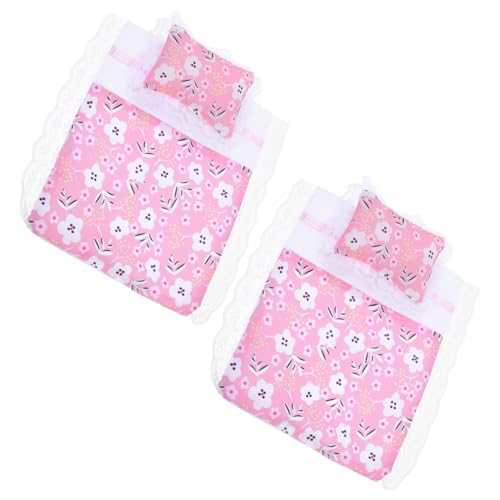 TOBBOMEY 2 Satz Teiliges Puppenhaus Bettwäsche Set mit Kissen und Decke Miniatur Puppenbett Zubehör für Schlafzimmer Dekoration Detailreiche Matratzenlaken Kompatibel für Verschiedene von TOBBOMEY