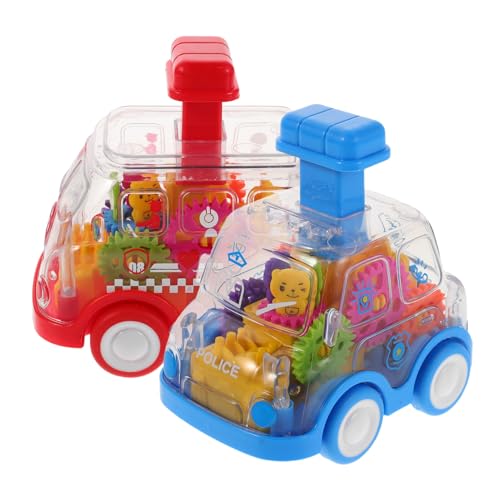 TOBBOMEY 2 Stück Auto Transparentes Getriebe Push Car aus Reibungsbetriebenes Fahrzeug für Kleinkinder Montessori Lernspielzeug Motorik von TOBBOMEY