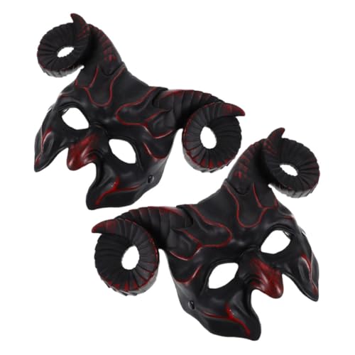 TOBBOMEY 2 Stück Kuhhorn Maske Halloween Tier Schädelmaske aus Leichtem Atmungsaktivem Pr Kunststoff mit Elastischem Band für Damen Herren Karneval Maskenball Cosplay von TOBBOMEY