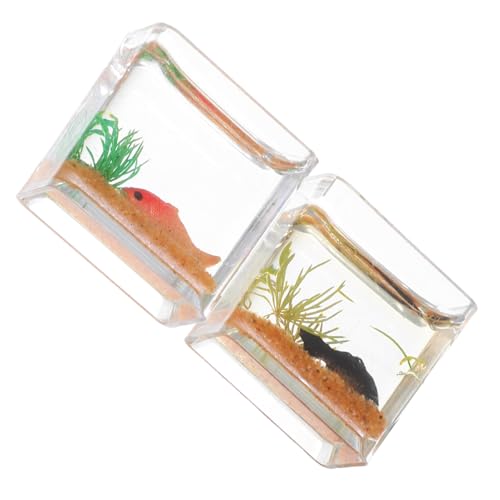TOBBOMEY 2 Stück Maßstab Kleines Fischglas Dekor Resin Mini Fischbehälter Realistisches Puppenhaus Zubehör für Sammler und Feengarten Dekoration von TOBBOMEY
