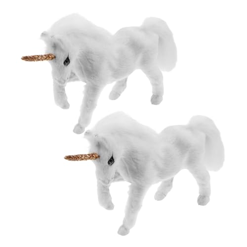 TOBBOMEY 2 Stück Miniatur Einhorn Figuren aus Harz Realistische Weiche Kunstfell-Modelle Vielseitige Deko Fotorequisiten für Zuhause Kreative Tier-Ornamente Pflegeleicht von TOBBOMEY