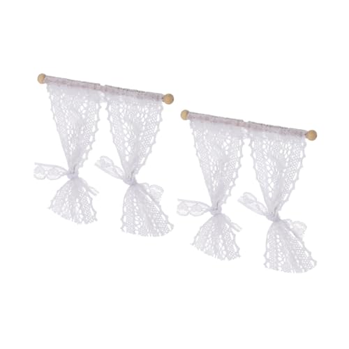 TOBBOMEY 2 Stück Miniatur Puppenhaus Vorhang Spitzen Gardinenschals Transparent Mini Vorhang Dekoration Fensterzubehör für Puppenhaus Szene Layout von TOBBOMEY