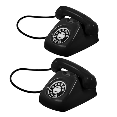 TOBBOMEY 2 Stück Miniatur Retro Telefon Modell aus Detailliertes Vintage Zubehör für Puppenhaus Dekoration Kreative Szene Requisite für Sammler und Bastelfreunde Schwarz von TOBBOMEY