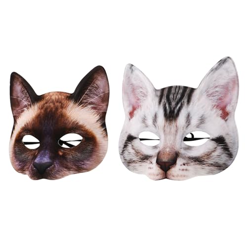 TOBBOMEY 2 Stück Teiliges Katzenmasken Halloween Cosplay mit Realistischem Katzenkopf Atmungsaktiv Sicher für Karneval Maskerade Partys und Kostümveranstaltungen von TOBBOMEY