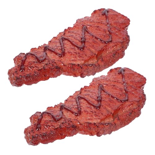 TOBBOMEY 2 Stück Teiliges Künstliches Steak Realistische Deko Fleischmodelle aus Robustem Material Lebensechte Braune Fake Steaks für Küchen Markt und Partydekoration für Fotografie und von TOBBOMEY