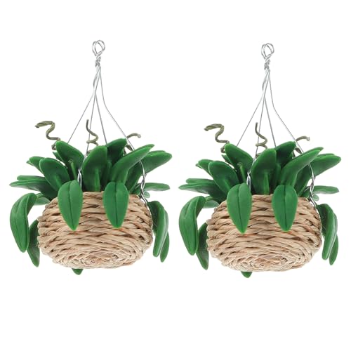 TOBBOMEY Puppenhaus-gartenzubehör – 2er-Pack Miniatur-Bonsai-Figuren Mit Hängenden Blumentöpfen Maßstab 112 von TOBBOMEY