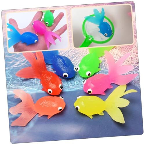 TOBBOMEY 3 Sätze Badespielzeug Wasserspielzeug Weiche Goldfisch Figuren mit Netz Angeln für Jungen Mädchen Fantasievolles Wasserspielzeug Schwimmbad Badewanne Aquarium Zufällige Farbe von TOBBOMEY