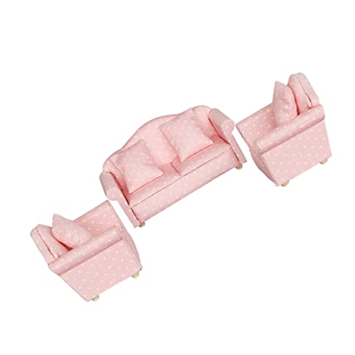 TOBBOMEY 3 Stück Mini Sofa Set für Puppenhaus Teiliges Möbelset mit Kissen Rosa Punktmuster Langlebige Dekoration für Spielhäuser Schreibtischornament Geeignet von TOBBOMEY