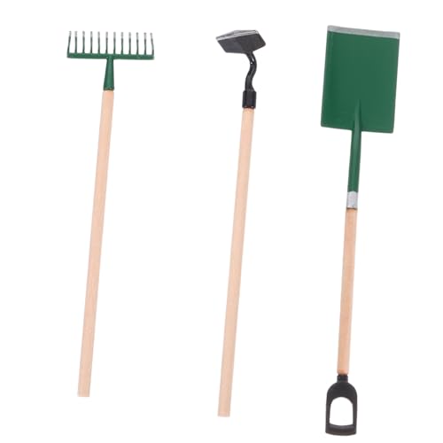 TOBBOMEY 3 Stück Puppenhaus Zubehör Mini Schaufel Rechen Harke für Jungen und Mädchen Fantasie und Kreativität von TOBBOMEY