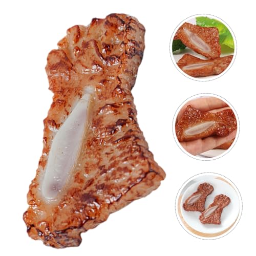 TOBBOMEY 3 Stück Realistische Teilige Künstliche Rindfleisch Rippchen aus Langlebigem PVC Täuschend Echt Geformt mit Klarer Textur als Küchen Dekoration Restaurant und Supermarkt Requisite von TOBBOMEY