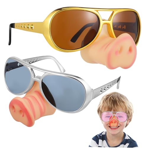 TOBBOMEY 3 Stück Teiliges Lustige Pig Nose Brillen Gold Silber Auffällige Partybrillen für Halloween Geburtstag Cosplay und Kostümzubehör Witzige Clown Nasen Eyeglasses für Erwachsene von TOBBOMEY