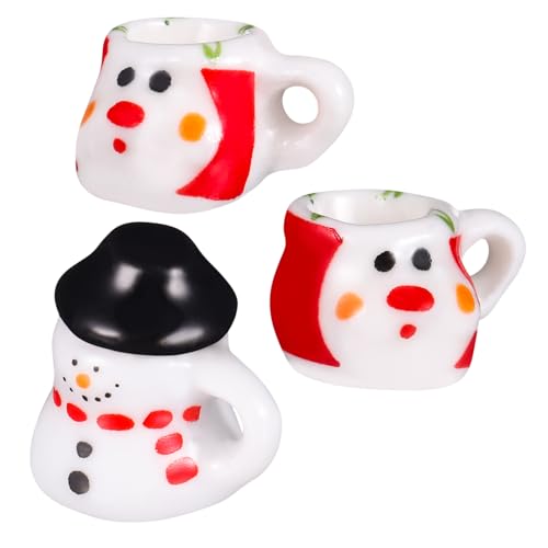 TOBBOMEY 3 Stück Teiliges Miniatur Keramik Weihnachtsteeset Puppenhaus Dekoration Schneemann Kanne Tasse Festliche Tischdeko Xmas Szene Zubehör von TOBBOMEY