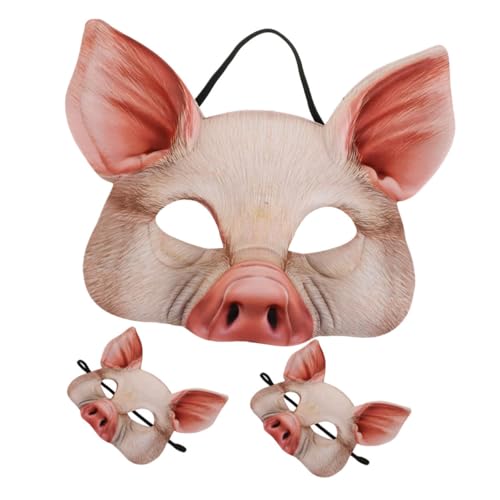 TOBBOMEY 3 Stücke Halloween Schwein Kostüm Maske Tier Halbe Gesicht Maske Maskerade Party Cosplay Kostüm Karneval Heikles Party Cosplay Requisiten Rosa von TOBBOMEY