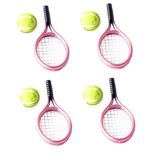 TOBBOMEY 4 Sätze Mini Tennisschläger Deko mit Mini Tennisball Puppenzubehör für Miniaturszenen Kunststoff Miniatur Tennisspielzeug für Vielseitig Einsetzbar und Langlebig von TOBBOMEY