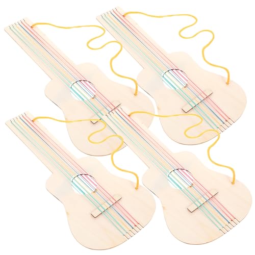 TOBBOMEY 4 Sätze Unlackierte zum Selbstgestalten DIY Musikinstrument Holzspielzeug für Kindergarten und Zuhause Kreatives Gitarren Set für Jungen und Mädchen Ab Jahren von TOBBOMEY