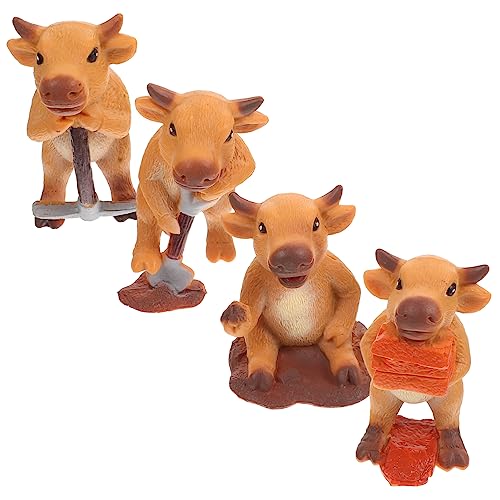 TOBBOMEY 4 Stück Arbeitskalb Modell, Kuh Modell, Kuh Figur, Kleine Kuh Ornament, Tierspielzeug, Mini Kuh Statue, Nutztierfiguren, Tierhandwerk, Realistisches Kuh Ornament, Tier Kognitives von TOBBOMEY