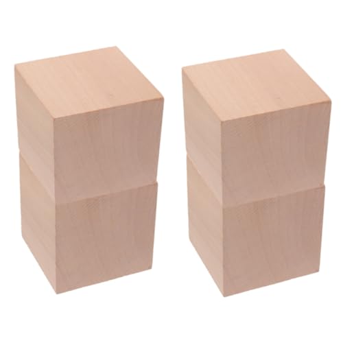 TOBBOMEY 4 Stück Holzbausteine Handgefertigte Quadratische Holzklötze für Montessori Mathe Lernspielzeug Geometrische Formen von Kreativität und Zahlenverständnis von TOBBOMEY
