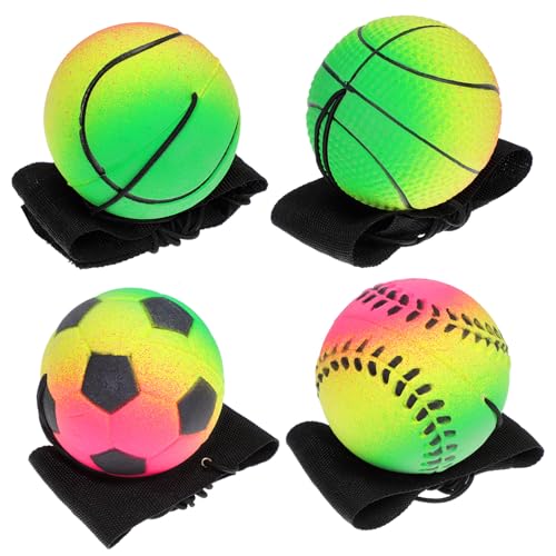 TOBBOMEY 4 Stück Hüpfbälle, Handgelenksbälle, Rückholbälle, Zurückgegebene Bälle, Baseball Spielzeug, Baseball Partygeschenke, Kinder Baseball Rebound Bälle Mit Handschlaufe, Fußball von TOBBOMEY