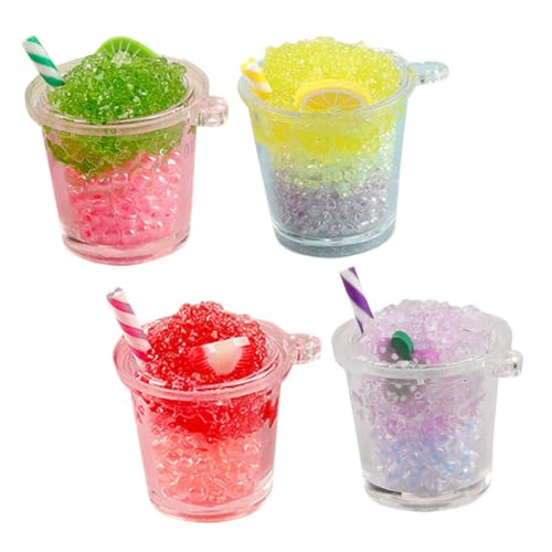 TOBBOMEY 4 Stück Im Dunkeln Leuchtende Smoothie Becher, Dekorative Gefälschte Getränke Requisite, Mini, Küchenzubehör, Mini Getränkemodell, Puppenhaus Getränke, Lebensmittel Requisite, von TOBBOMEY