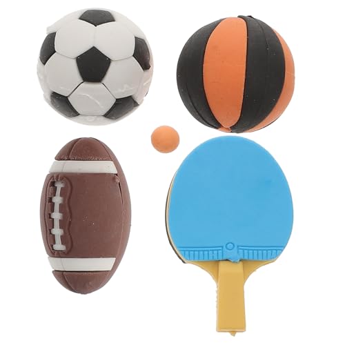 TOBBOMEY 4 Stück Mini Sportmodell Teilig mit Rugby Tischtennis Fußball Basketball Realistische Puppenhaus Dekoration Vielseitig für Desktop und Zubehör Zufällige Farbe von TOBBOMEY