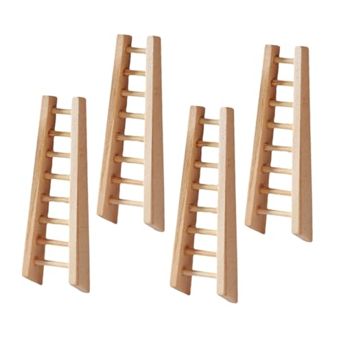 TOBBOMEY 4 Stück Miniatur Holzleiter Kleine Puppenhaus Möbel Flexible Mini Gartenleiter Detailreiche DIY Treppe für Mikro Landschaften und Spielzeughaus Dekoration von TOBBOMEY
