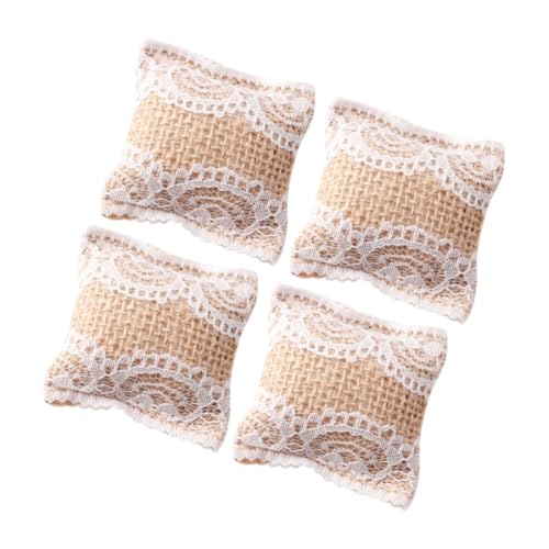 TOBBOMEY 4 Stück Miniatur Puppenhaus Kissen Teiliges Spitzenmuster Kompaktes Polster Modell für Tischdekoration und Mini Haus Zubehör Puppenhaus Couch von TOBBOMEY