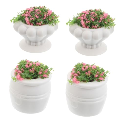 TOBBOMEY 4 Stück Pflanzen Teilig Künstliche Topfpflanzen für Puppenhaus Mikrolandschaften Pflegeleichte Deko Blumen für Feengärten und DIY Projekte Lebensechte Mini Pflanzen für Kreative von TOBBOMEY